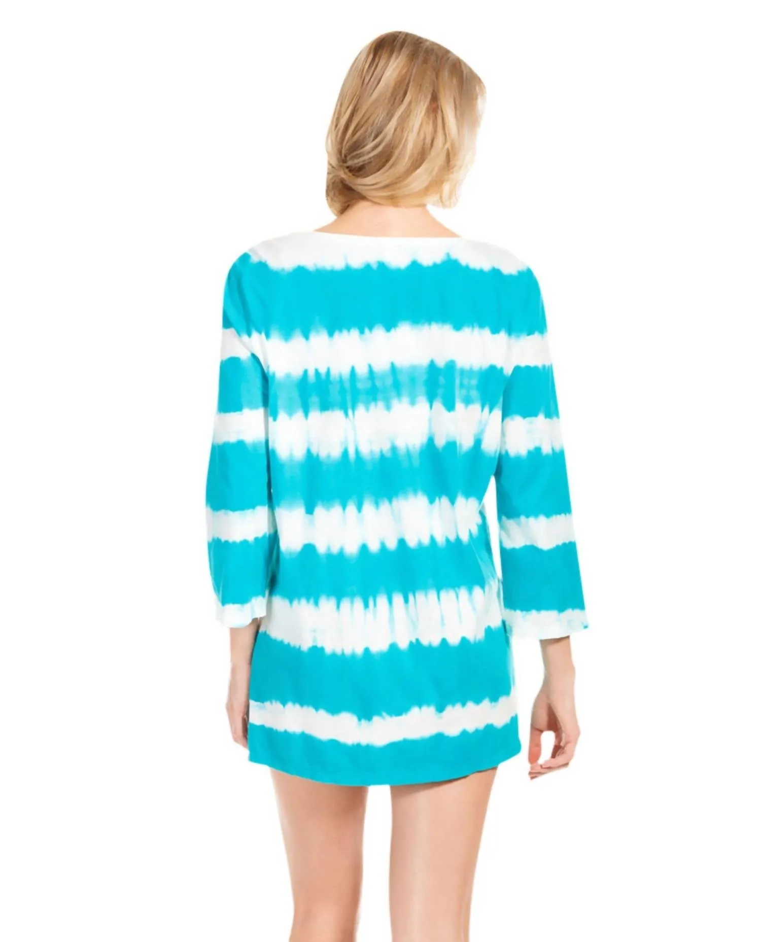 Tie Dye Stripe 3/4 Sleeve Tunic Coverup In Surf