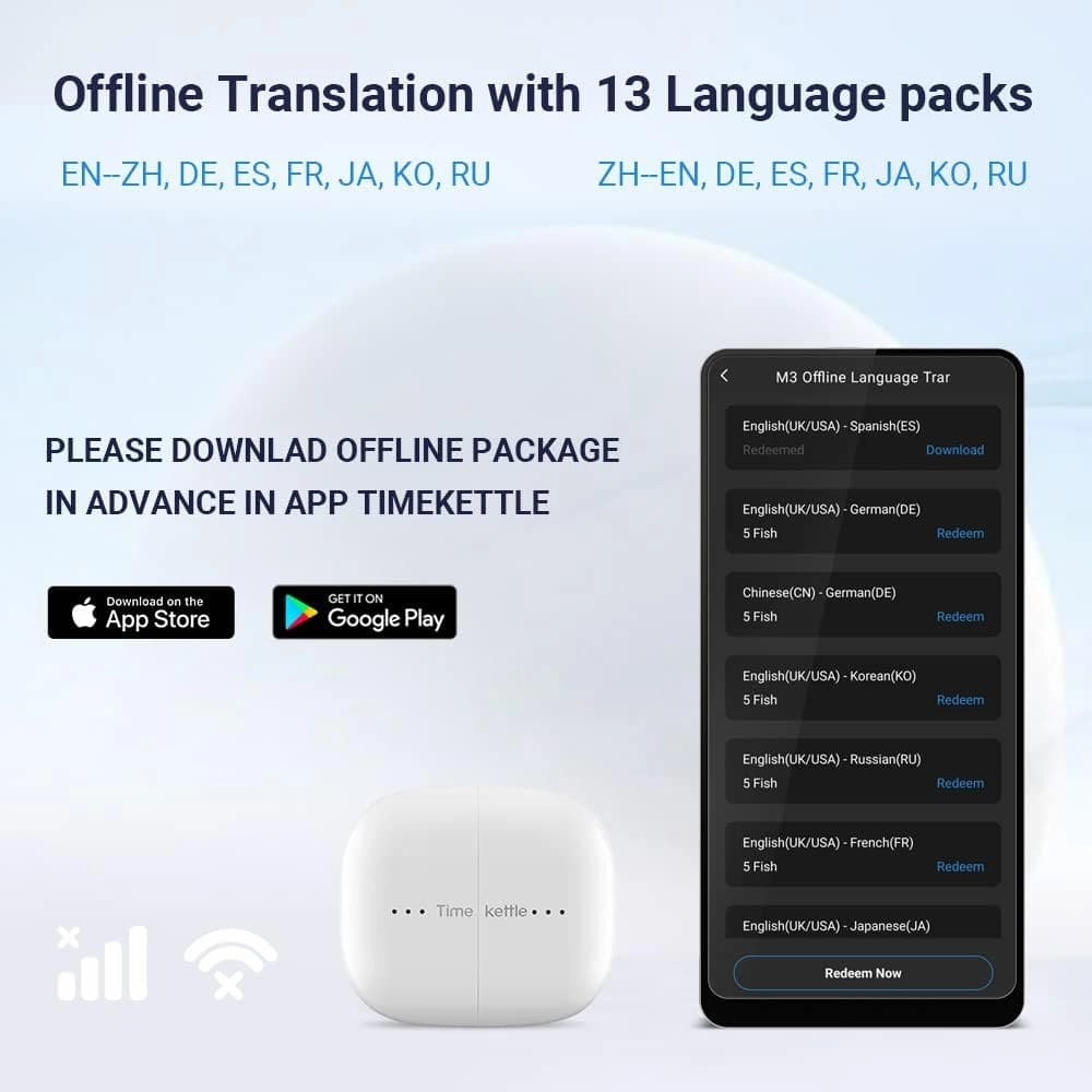 Timekettle M3 Language Translator Earbuds, Two-Way Translator Device with APP for 40 Languages & 93 Accents Online
