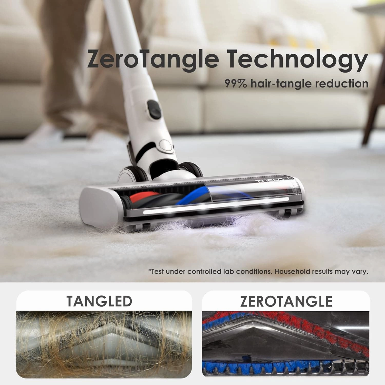 Tineco Pure ONE S15 Smart Cordless Vacuum Cleaner, Stick Vacuum with ZeroTangle Brush & Fade-Free Suction