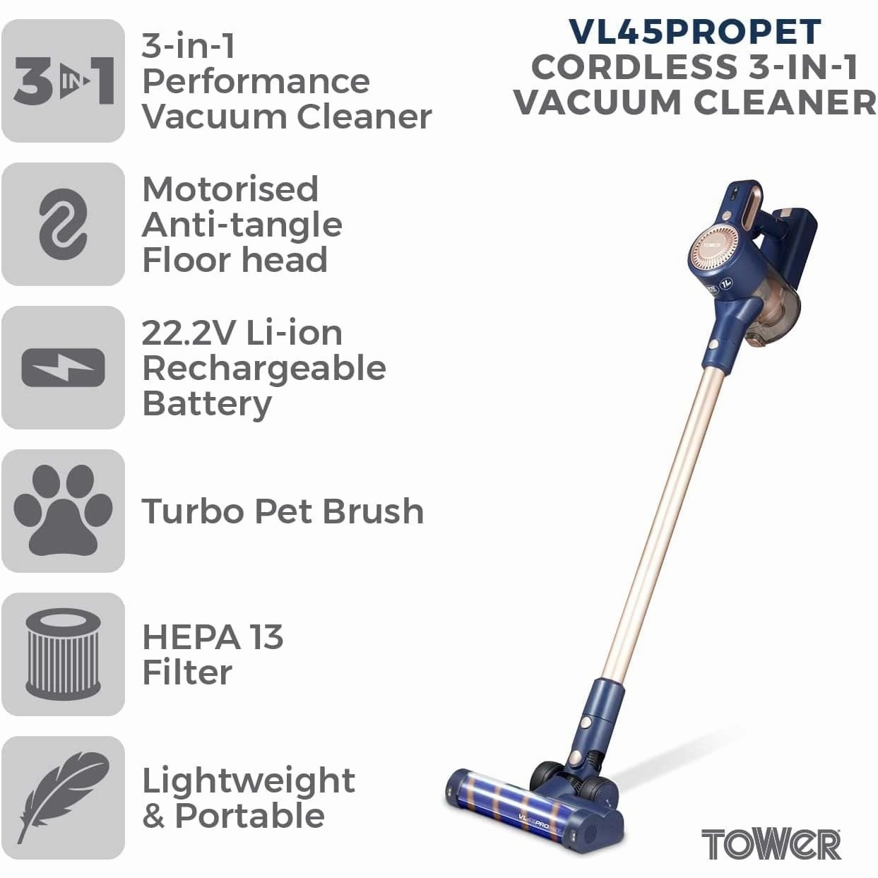 Tower Pro Pet Cordless Vacuum Cleaner with Detangling