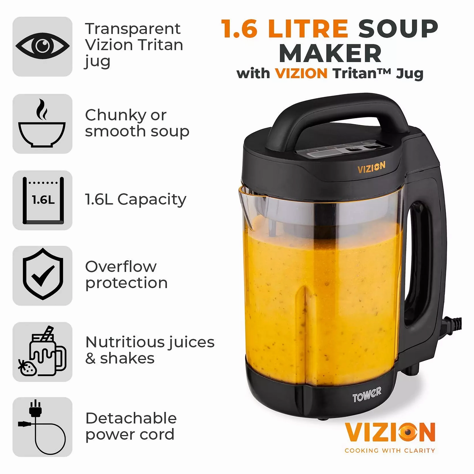 Tower T12067 1000W Vizion 1.6L Soup Maker  Transparent Body