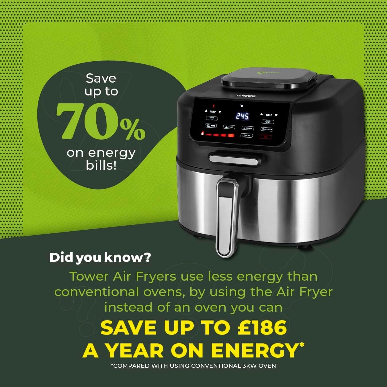 Tower T17131 Vortx 5 in 1 Air Fryer and Grill with Crisper, 5.6L, 1700W, Black