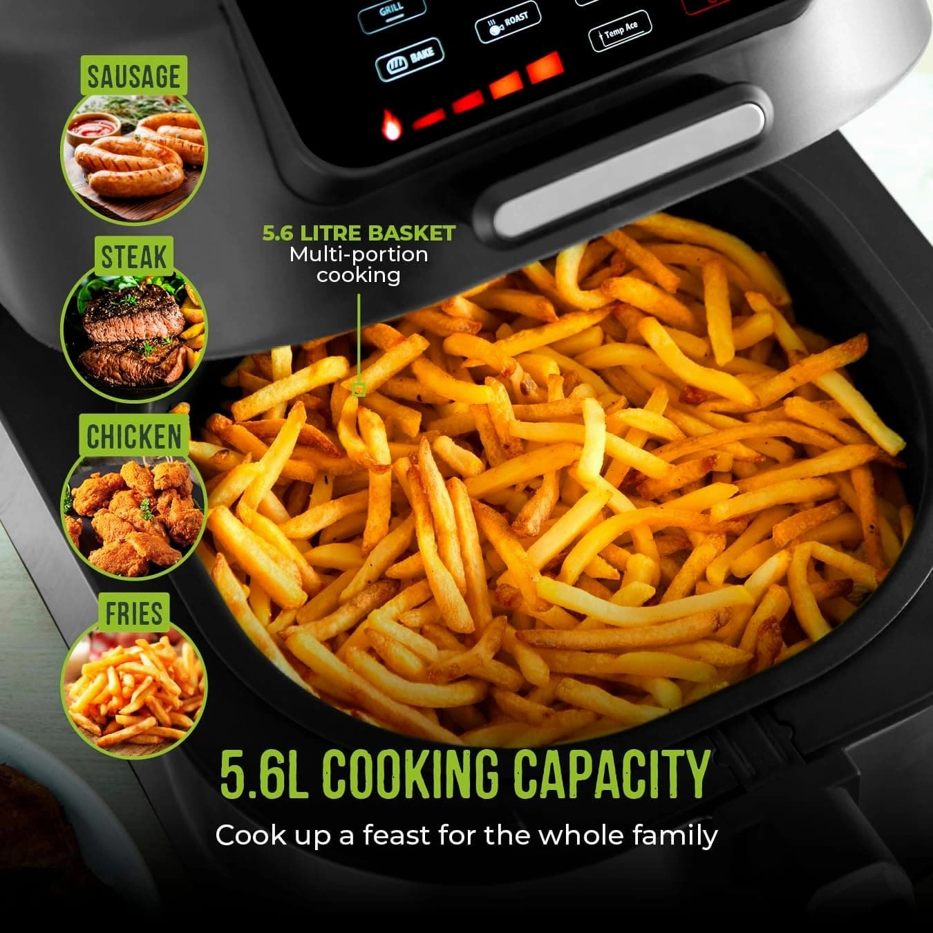 Tower T17131 Vortx 5 in 1 Air Fryer and Grill with Crisper, 5.6L, 1700W, Black
