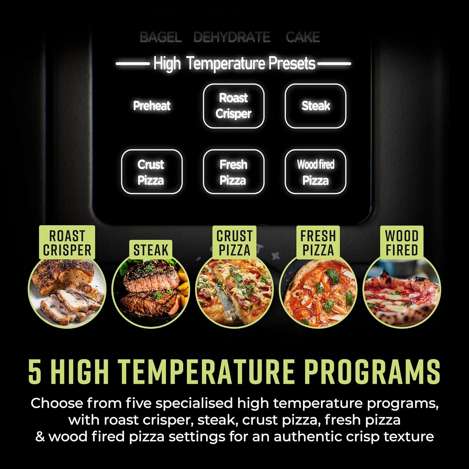 Tower T17141 Elite Pizza Oven with 5 High Temperature Programs, 15 Cooking Functions, Turbo Crisper, 400C,18L, 2000W, Grey & Chrome