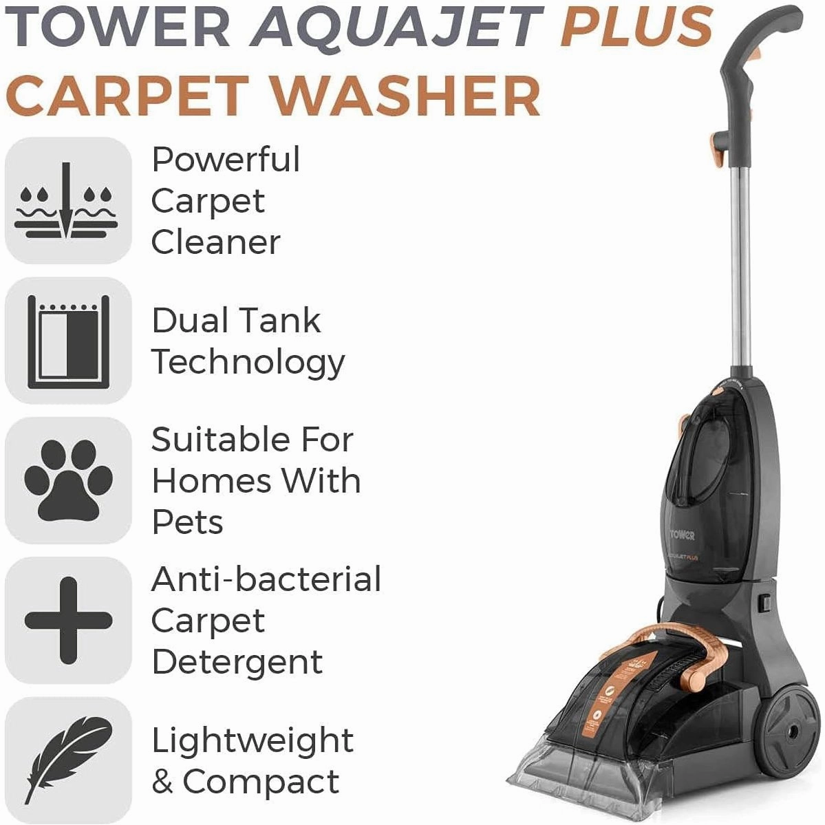 Tower T548003L TCW AQUAJET PLUS Carpet Washer - Rose Gold and Grey