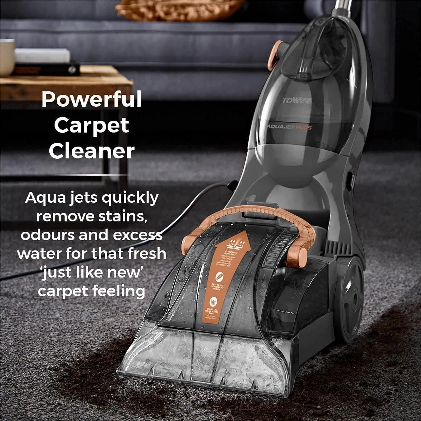 Tower T548003L TCW AQUAJET PLUS Carpet Washer - Rose Gold and Grey