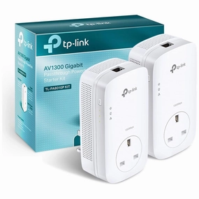 TP-Link 1-Port Gigabit Passthrough Powerline Starter Kit, Data Transfer Speed Up to 1300 Mbps, Ideal for HD Video Streaming and Online Gaming, No Configuration Required, UK Plug (TL-PA8010PKIT) computing devices, pc accessories, cheap computer online