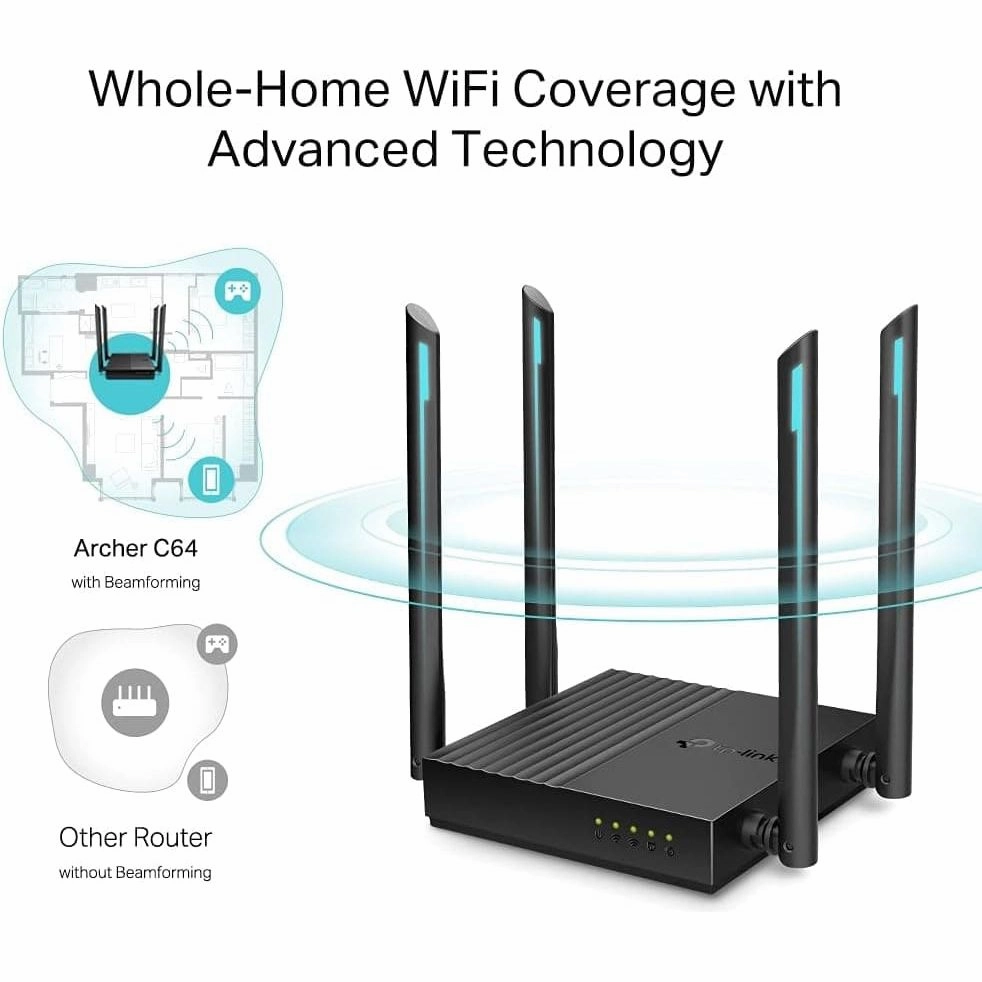 TP-Link AC1200 Dual-Band Gigabit Wi-Fi Router, Wi-Fi Speed up to 1200 Mbps, 4Gbps LAN Ports, Advanced security with WPA3, with MU-MIMO (Archer C64)