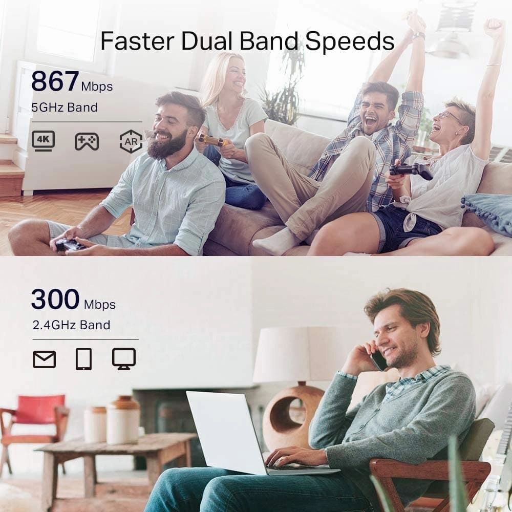 TP-Link AC1200 Mesh Dual Band Wi-Fi Range Extender, Broadband/Booster/Hotspot 1 Ethernet Port, Built-In Access Point Mode, Works with Any Wi-Fi Router, UK Plug