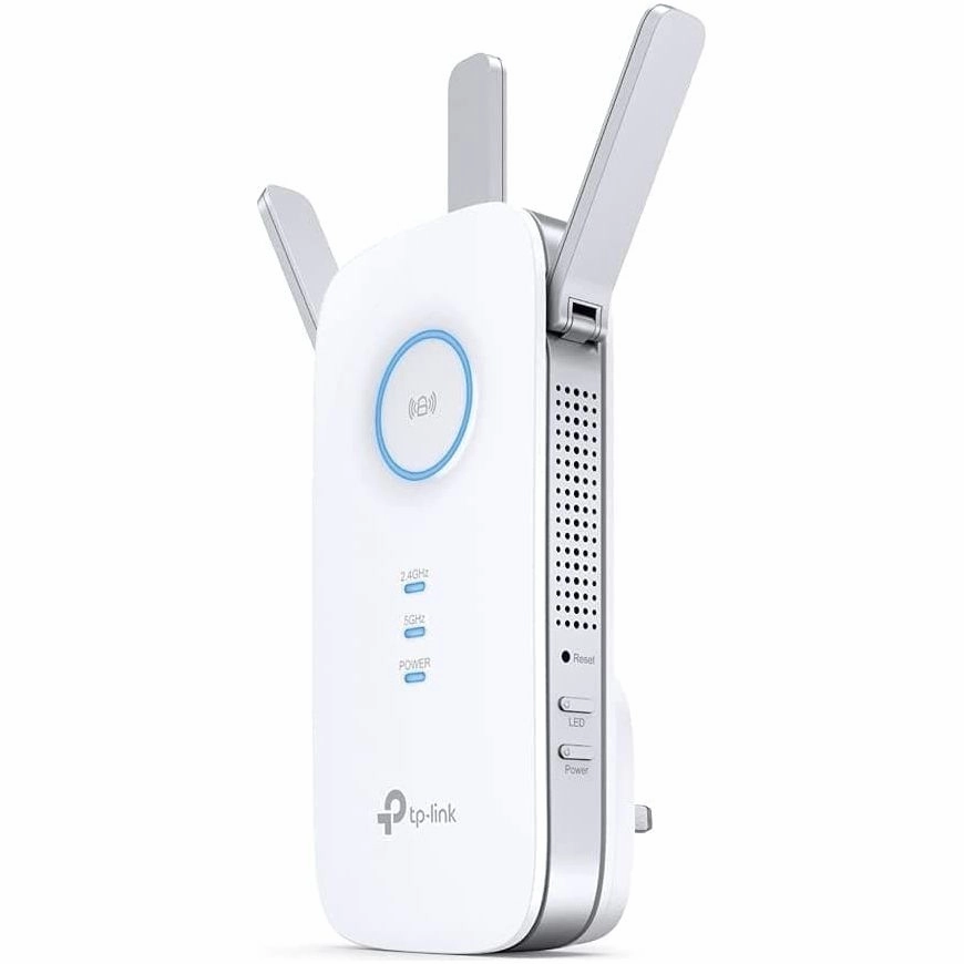 TP-Link AC1750 Universal Dual Band Range Extender, Broadband/Wi-Fi Extender, Wi-Fi Booster/Hotspot with 1 Gigabit Port and 3 External Antennas, Built-in Access Point Mode, UK Plug (RE450), White