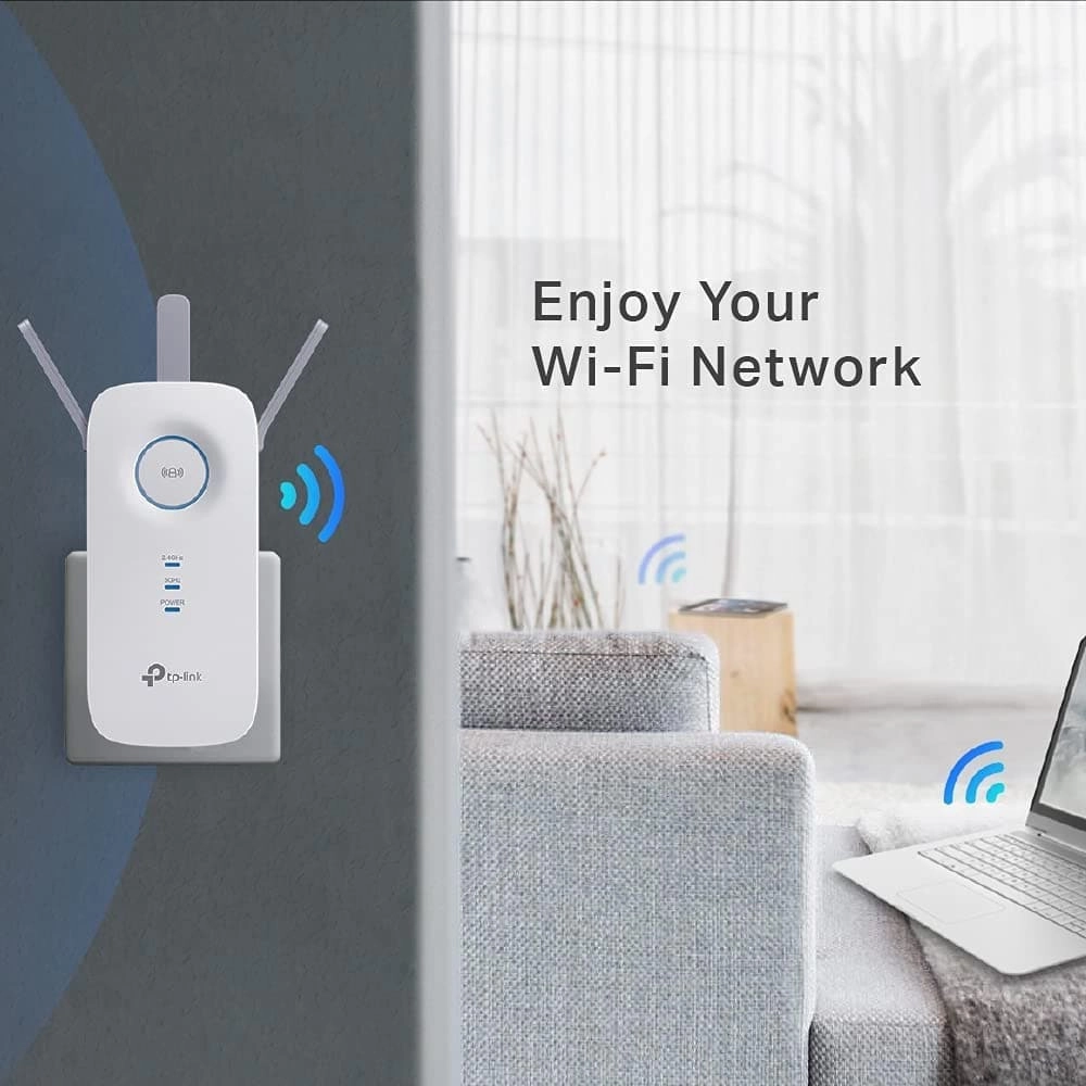 TP-Link AC1750 Universal Dual Band Range Extender, Broadband/Wi-Fi Extender, Wi-Fi Booster/Hotspot with 1 Gigabit Port and 3 External Antennas, Built-in Access Point Mode, UK Plug (RE450), White