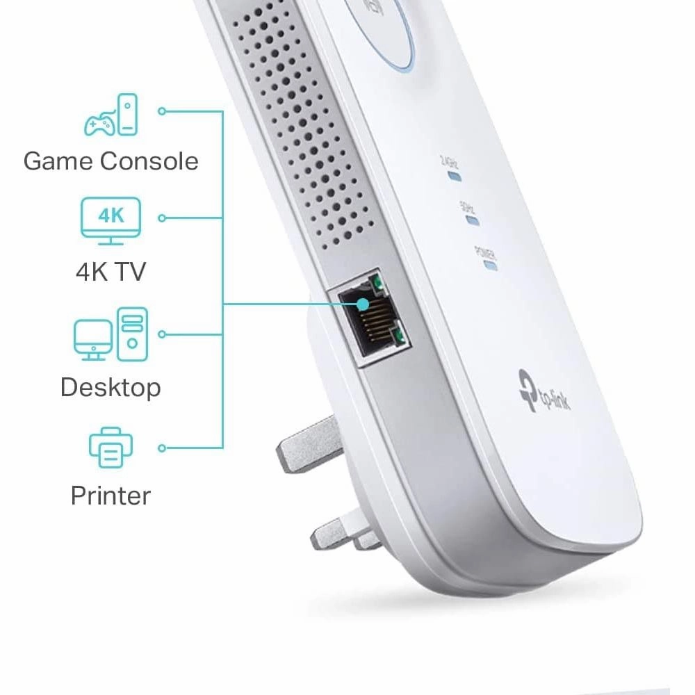 TP-Link AC1750 Universal Dual Band Range Extender, Broadband/Wi-Fi Extender, Wi-Fi Booster/Hotspot with 1 Gigabit Port and 3 External Antennas, Built-in Access Point Mode, UK Plug (RE450), White