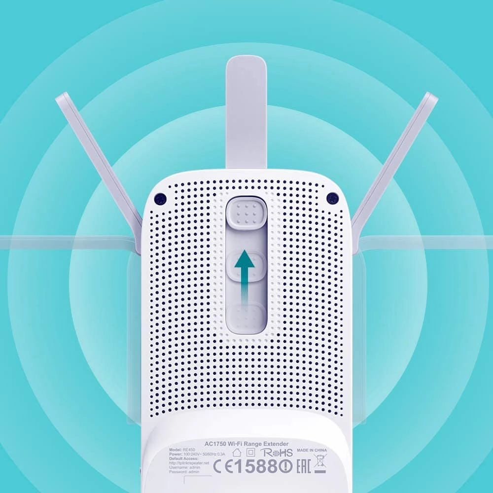 TP-Link AC1750 Universal Dual Band Range Extender, Broadband/Wi-Fi Extender, Wi-Fi Booster/Hotspot with 1 Gigabit Port and 3 External Antennas, Built-in Access Point Mode, UK Plug (RE450), White