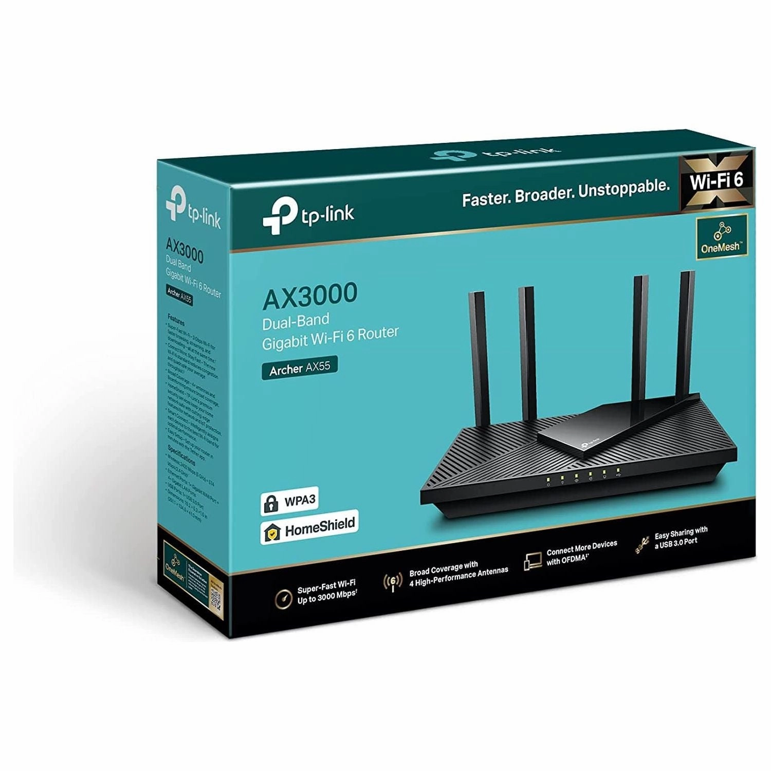 TP-Link Archer AX55 AX3000Mbps WiFi 6 Router, WiFi Router, Gigabit Ports, Internet Booster, WiFi Booster, Ultra-Low Latency, 160MHZ Bandwidth