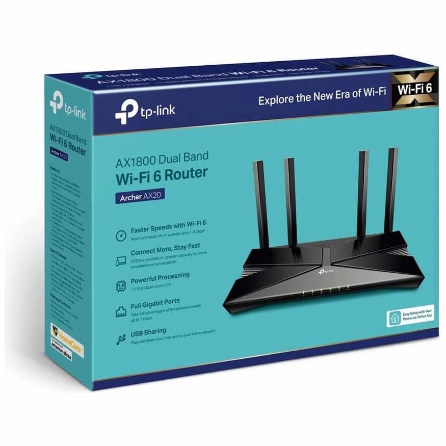 TP-Link AX1800 Wi-Fi 6 Gigabit Dual Band Wireless Router, Wi-Fi Speed up to 1.8 Gbps, 8 Gigabit LAN Ports 1 USB 2.0 Port, Quad-Core Processing, Ideal for Gaming Xbox/PS4/Steam & 4K (Archer AX20)