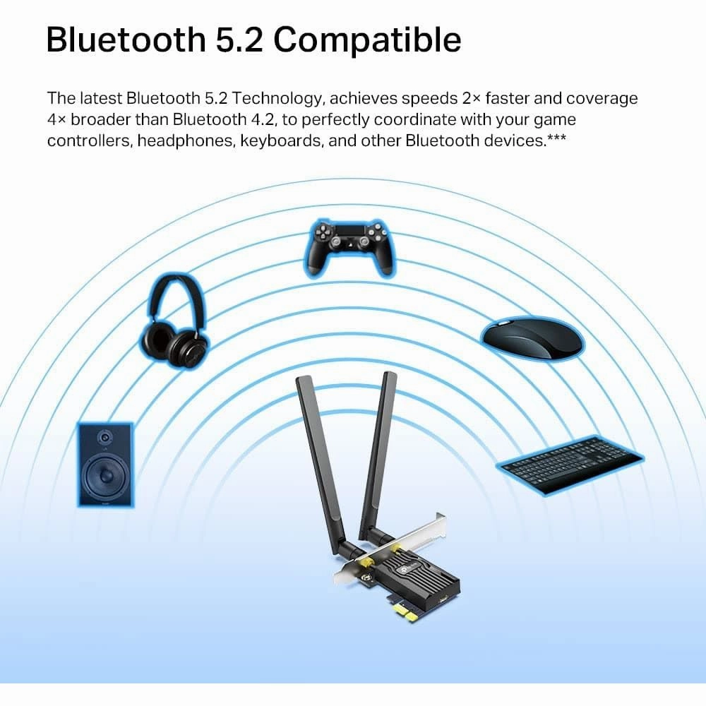 TP-Link AX3000 Dual-Band Wi-Fi 6 Bluetooth 5.2 PCIe Adapter with Two Antennas, specialized heatsink, 1024-QAM, Ultra-Low Latency, Intel? Wi-Fi 6 Chipset, Supports Windows 10/11(64bit) (Archer TX55E)