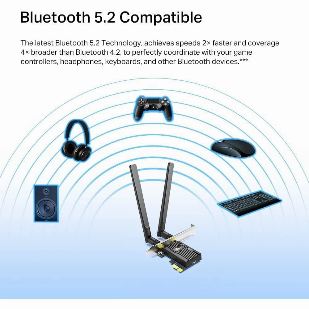 TP-Link AX3000 Dual-Band Wi-Fi 6 Bluetooth 5.2 PCIe Adapter with Two Antennas, specialized heatsink, 1024-QAM, Ultra-Low Latency, Intel? Wi-Fi 6 Chipset, Supports Windows 10/11(64bit) (Archer TX55E)