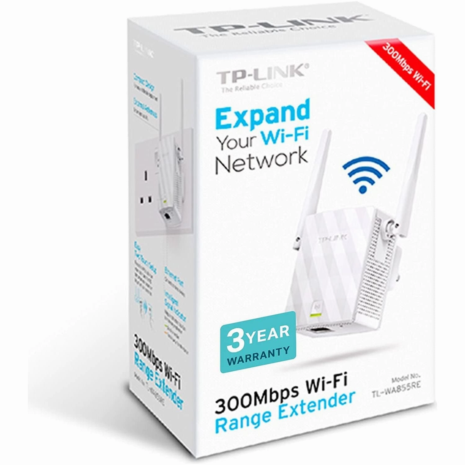 TP-Link N300 Universal Range Extender, Broadband/Wi-Fi Extender, Wi-Fi Booster/Hotspot with 1 Ethernet Port and 2 External Antennas, Plug and Play, Built-In Access Point Mode, UK Plug (TL-WA855RE)