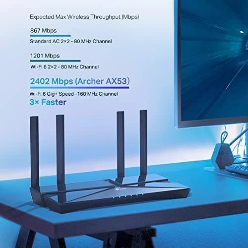 TP-Link Next-Gen Wi-Fi 6 AX3000 Mbps Gigabit Dual Band Wireless Router, OneMesh? Supported, Dual-Core CPU, TP-Link HomeShield, Ideal for Gaming Xbox/PS4/Steam, Compatible with Alexa (Archer AX53)