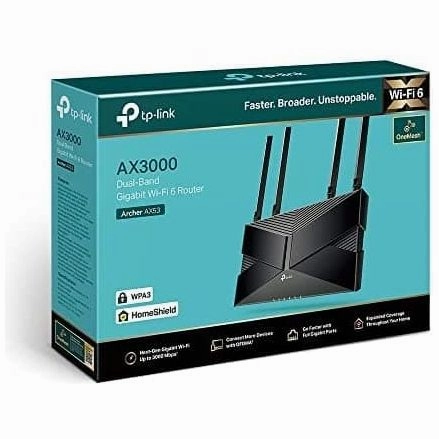 TP-Link Next-Gen Wi-Fi 6 AX3000 Mbps Gigabit Dual Band Wireless Router, OneMesh? Supported, Dual-Core CPU, TP-Link HomeShield, Ideal for Gaming Xbox/PS4/Steam, Compatible with Alexa (Archer AX53)