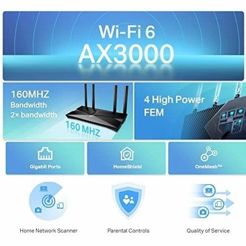 TP-Link Next-Gen Wi-Fi 6 AX3000 Mbps Gigabit Dual Band Wireless Router, OneMesh? Supported, Dual-Core CPU, TP-Link HomeShield, Ideal for Gaming Xbox/PS4/Steam, Compatible with Alexa (Archer AX53)