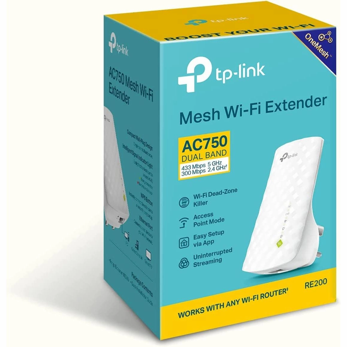 TP-Link RE200 AC750 Universal Dual Band Range Extender, Broadband/Wi-Fi Extender, Wi-Fi Booster/Hotspot with Ethernet Port, Plug and Play, Smart Signal Indicator, UK Plug