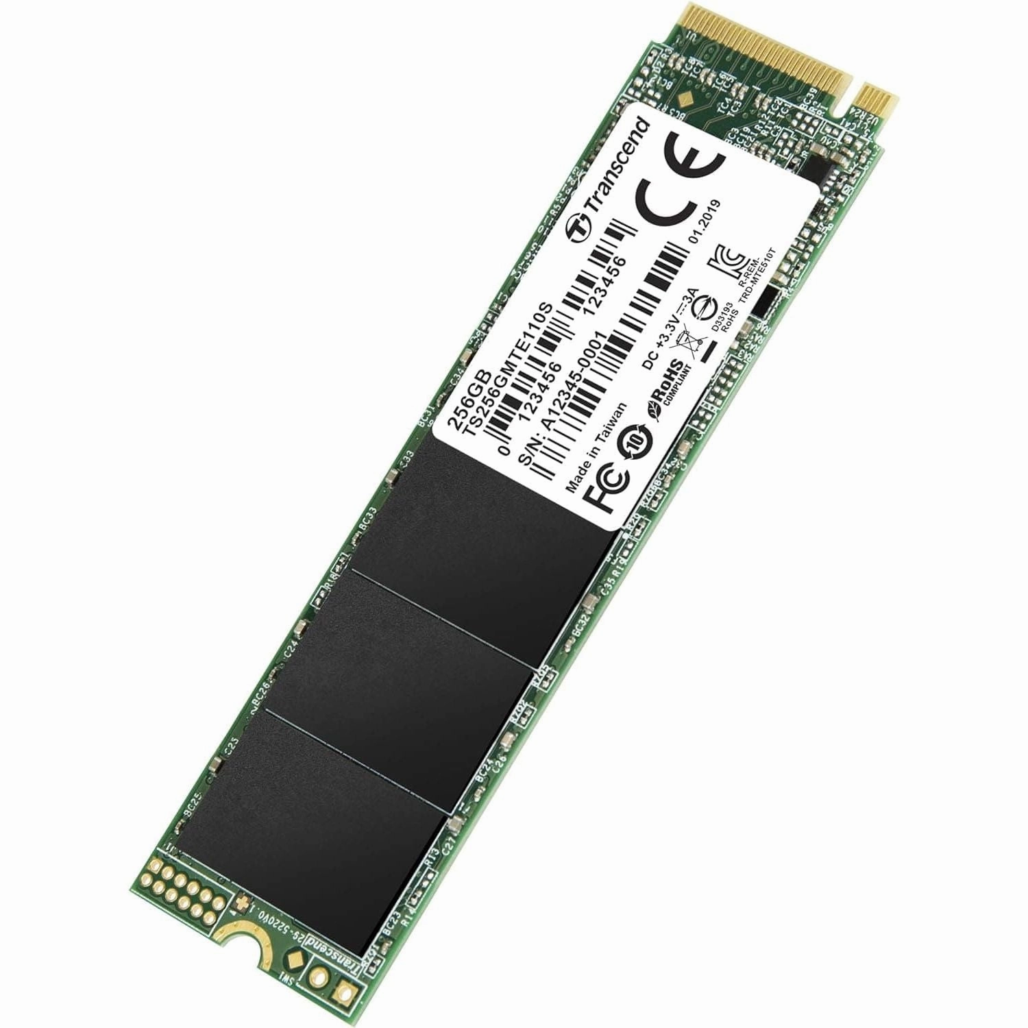 Transcend MTE110S 256 GB NVMe PCIe Gen3 x4 M.2 2280 Internal Solid State Drive (SSD) 3D TLC NAND (TS256GMTE110S)