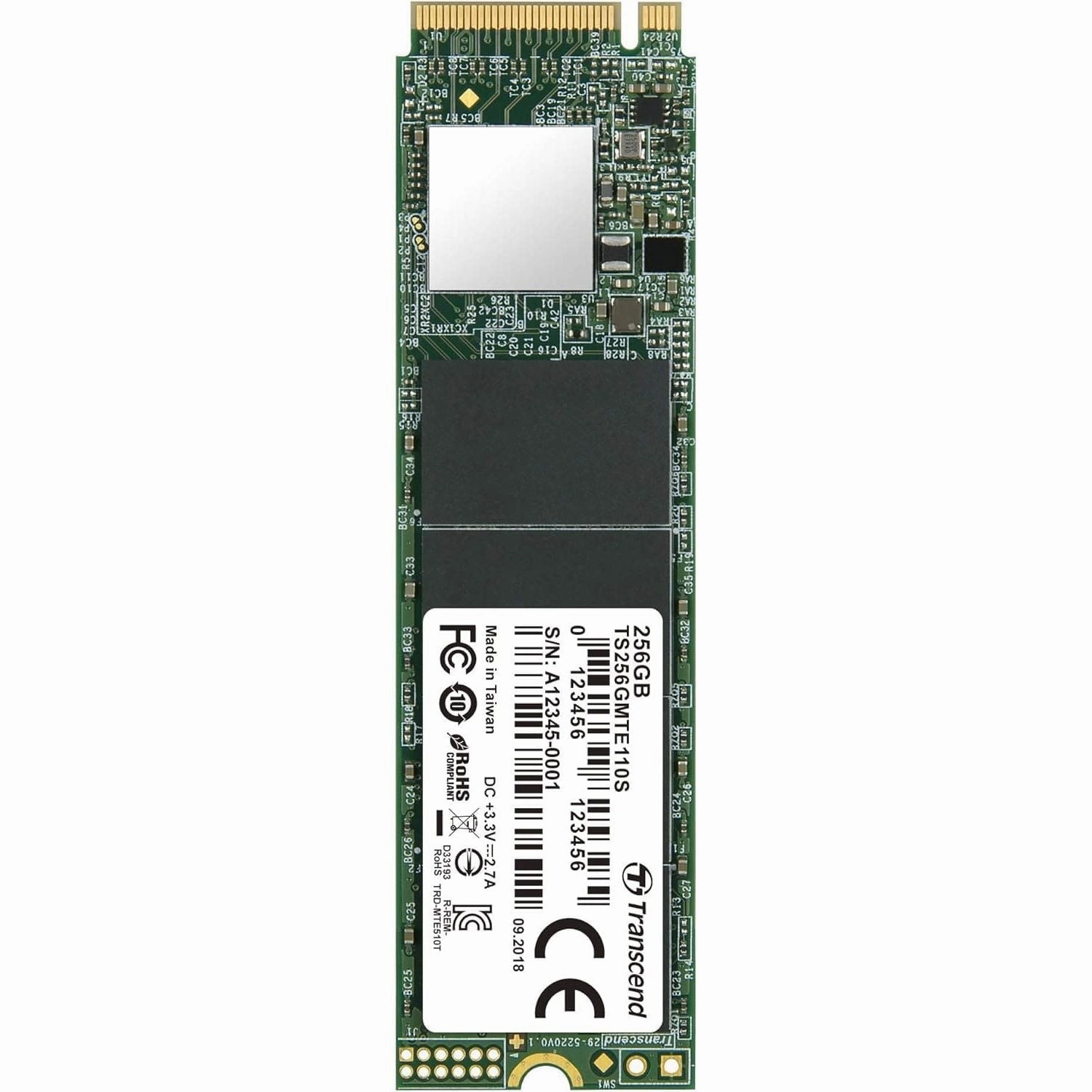 Transcend MTE110S 256 GB NVMe PCIe Gen3 x4 M.2 2280 Internal Solid State Drive (SSD) 3D TLC NAND (TS256GMTE110S)
