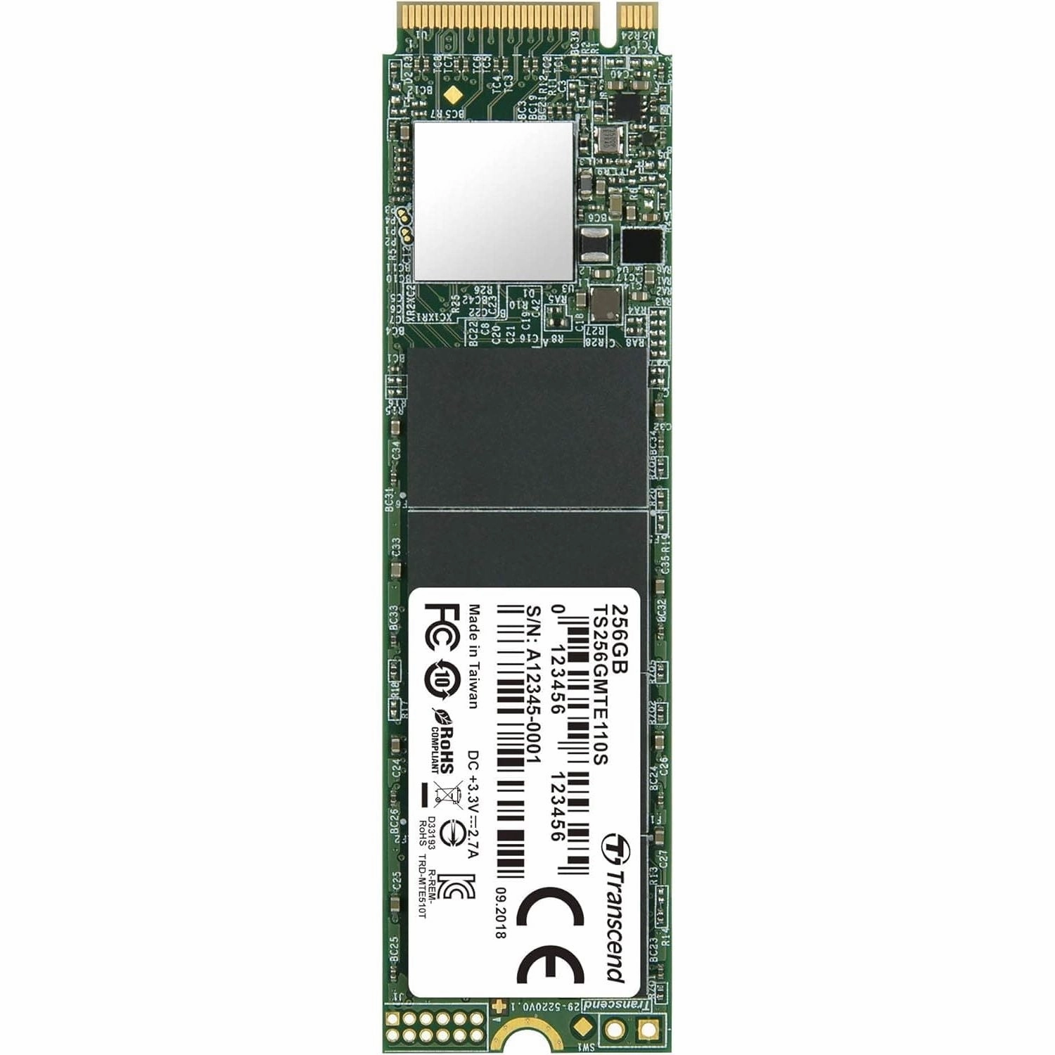 Transcend MTE110S 256 GB NVMe PCIe Gen3 x4 M.2 2280 Internal Solid State Drive (SSD) 3D TLC NAND (TS256GMTE110S)