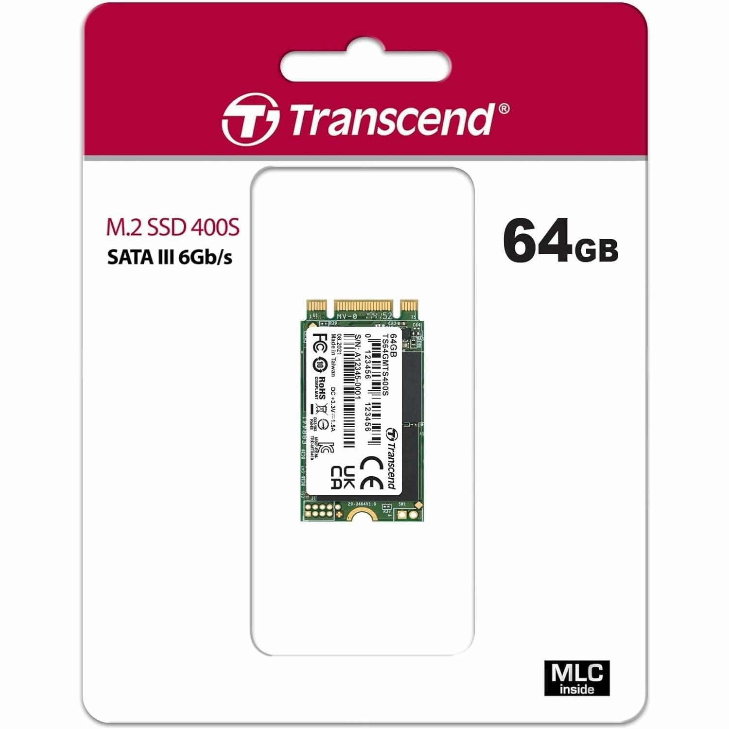 Transcend MTS400S 64 GB M.2 2242 SATA III 6 Gb/s Internal Solid State Drive (SSD) MLC NAND (TS64GMTS400S)