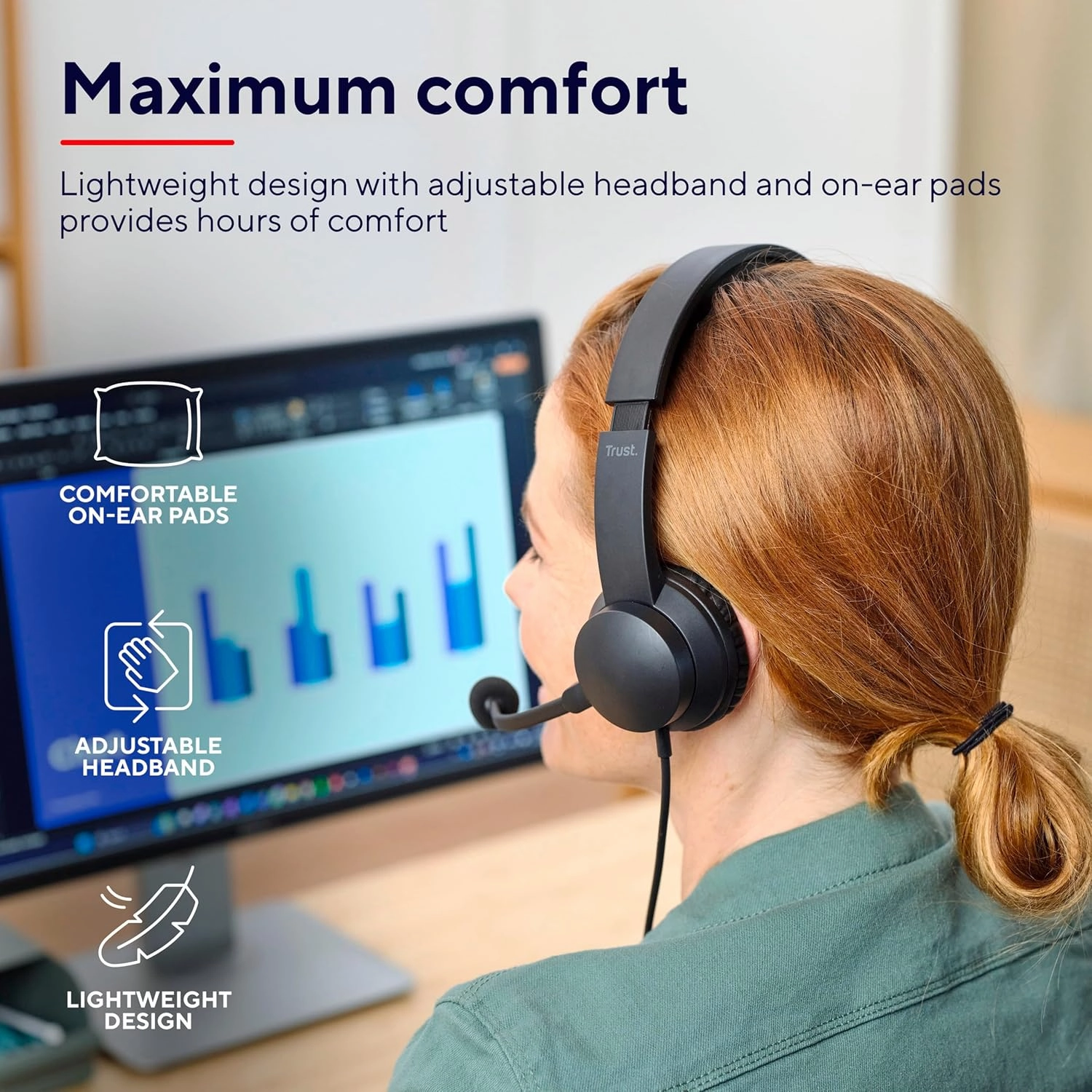Trust Ayda On-Ear Wired Headset with Microphone  3.5mm Jack, Lightweight, Adjustable Headband, 1.8m Cable  For PC, Laptop, Mac, Zoom & Teams  Black
