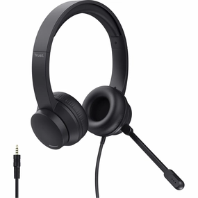 Trust Ayda On-Ear Wired Headset with Microphone  3.5mm Jack, Lightweight, Adjustable Headband, 1.8m Cable  For PC, Laptop, Mac, Zoom & Teams  Black bluetooth headphones, cheap wireless headphones, headphones with mic