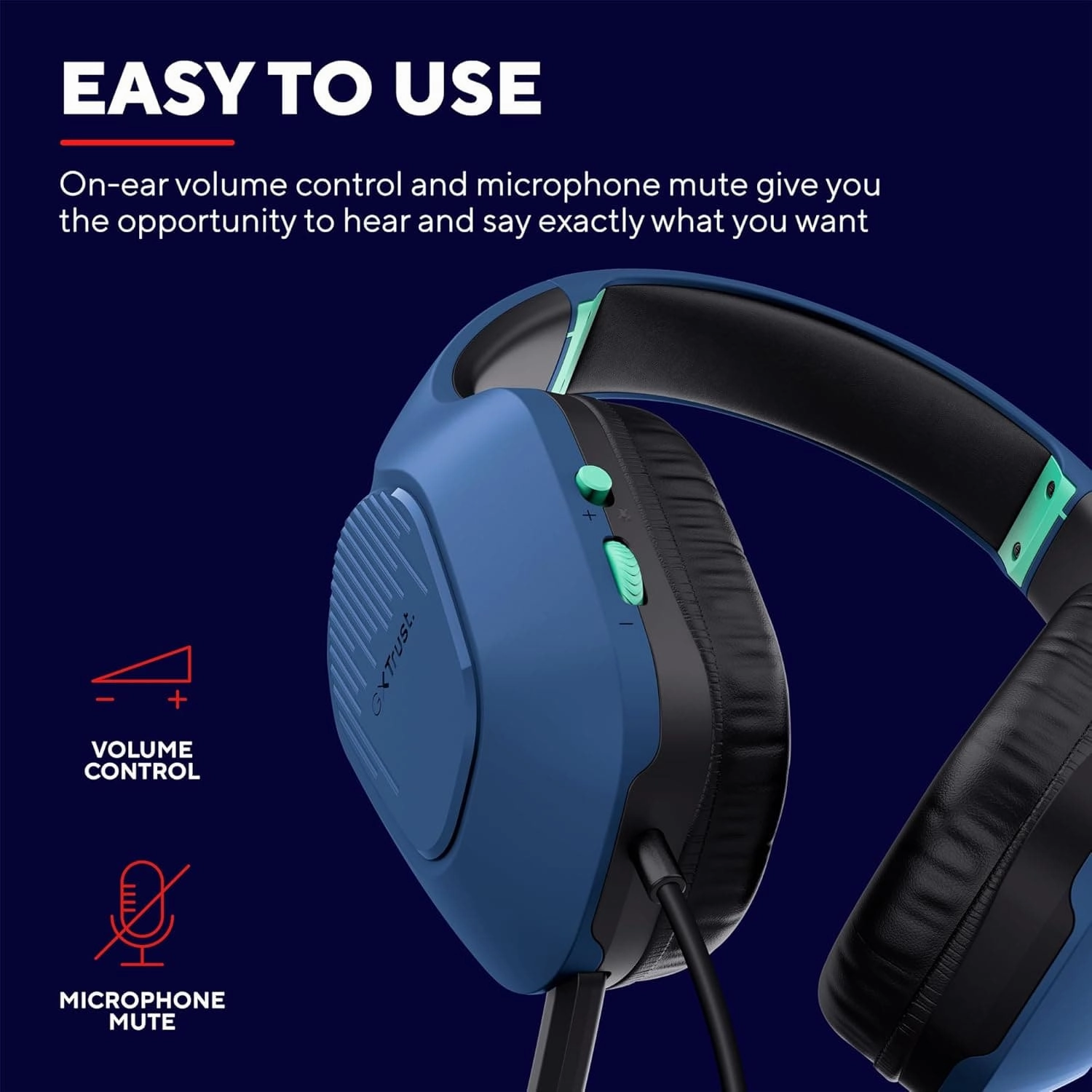 Trust Gaming GXT 415B Zirox Lightweight Gaming Headset with 50mm Drivers for PC, Xbox, PS4, PS5, Switch, Mobile, 3.5 mm Jack, 2m Cable, Foldaway Microphone, Over-Ear Wired Headphones - Blue