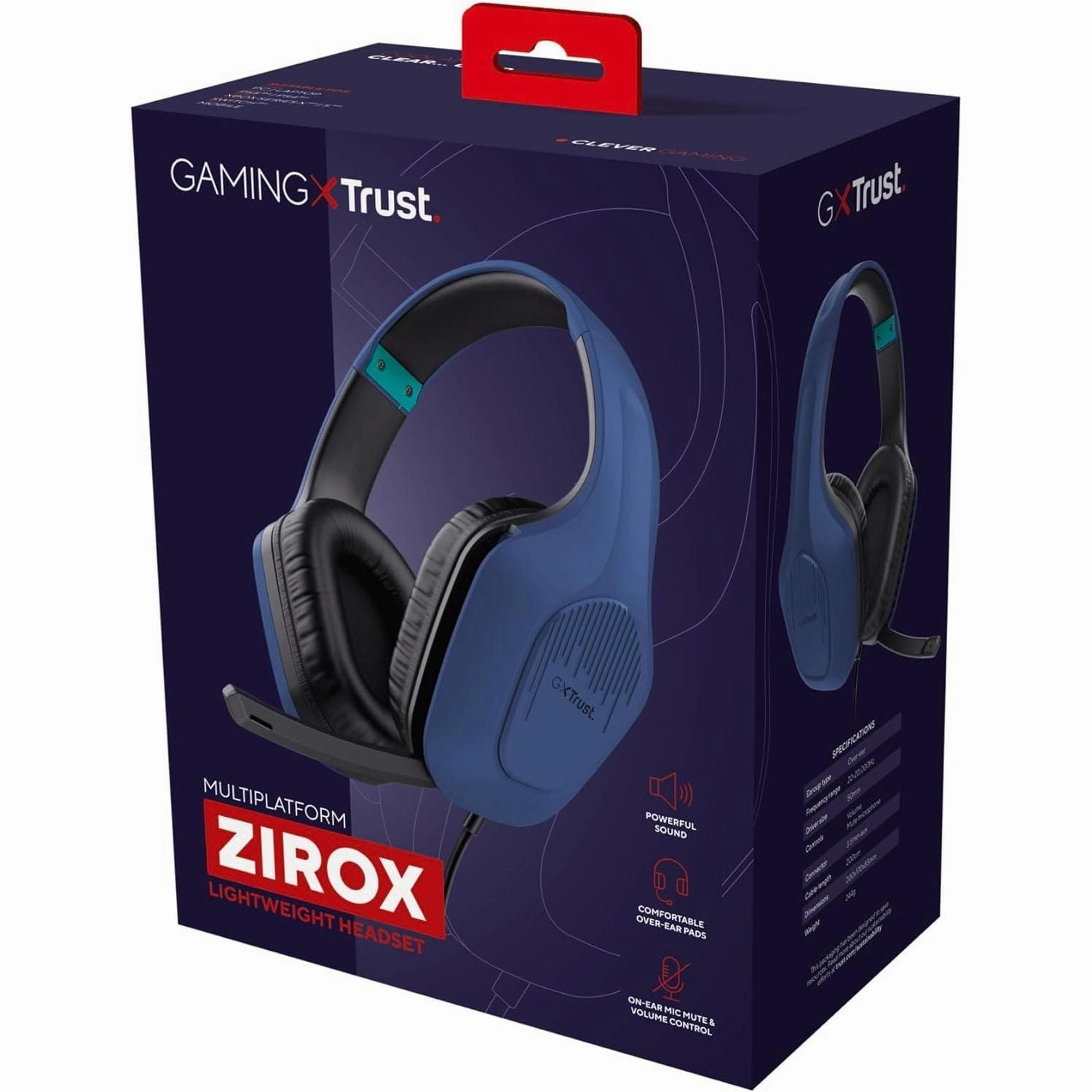 Trust Gaming GXT 415B Zirox Lightweight Gaming Headset with 50mm Drivers for PC, Xbox, PS4, PS5, Switch, Mobile, 3.5 mm Jack, 2m Cable, Foldaway Microphone, Over-Ear Wired Headphones - Blue