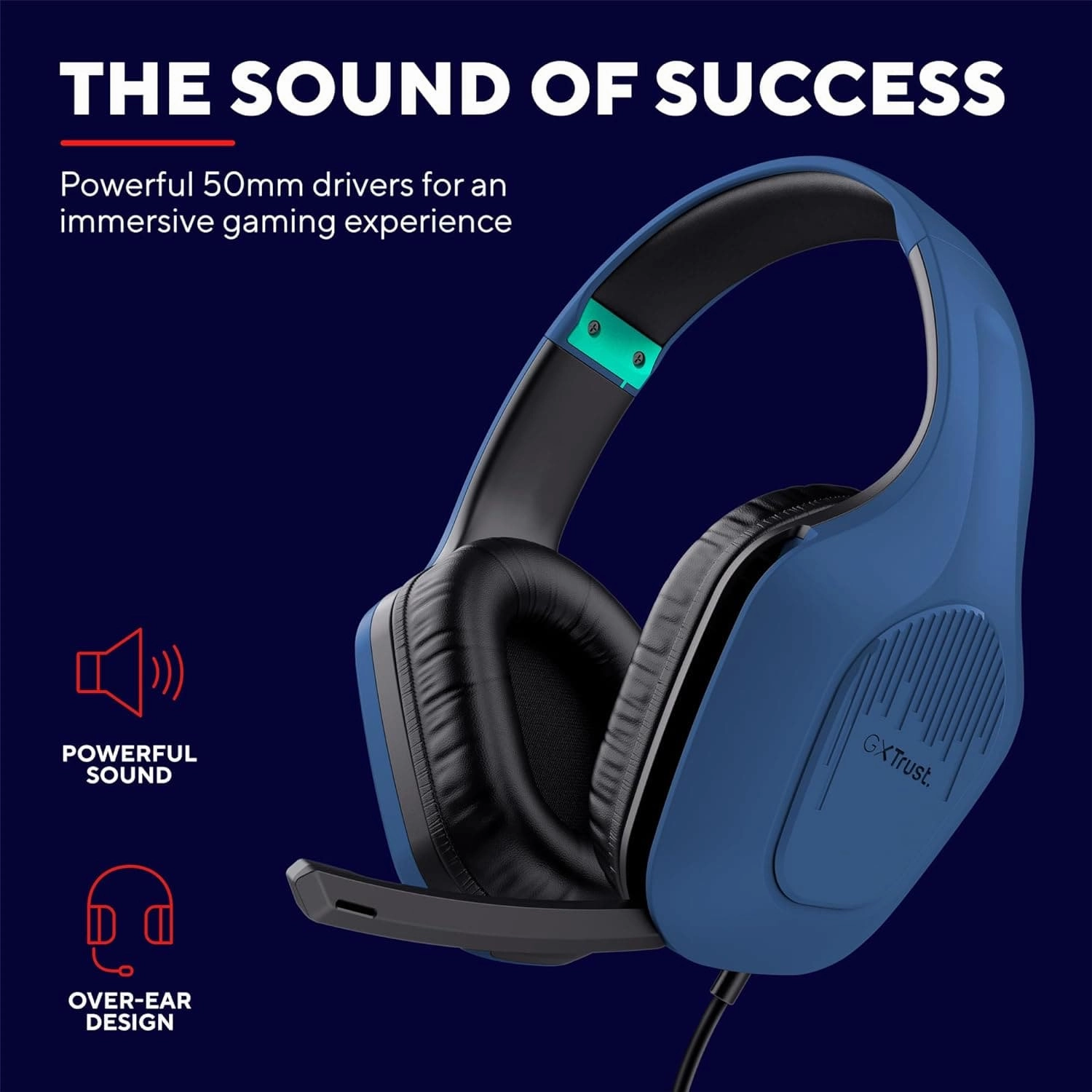 Trust Gaming GXT 415B Zirox Lightweight Gaming Headset with 50mm Drivers for PC, Xbox, PS4, PS5, Switch, Mobile, 3.5 mm Jack, 2m Cable, Foldaway Microphone, Over-Ear Wired Headphones - Blue