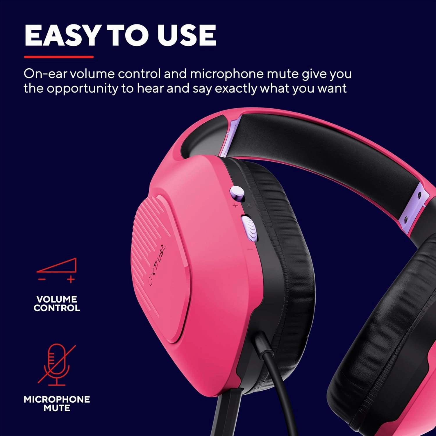 Trust Gaming GXT 415P Zirox Lightweight Over-Ear Gaming Headset, 50mm Drivers, 3.5mm Jack, Foldaway Mic, 2m Cable  Compatible with PC, Xbox, PS4, PS5, Switch, Mobile  Pink