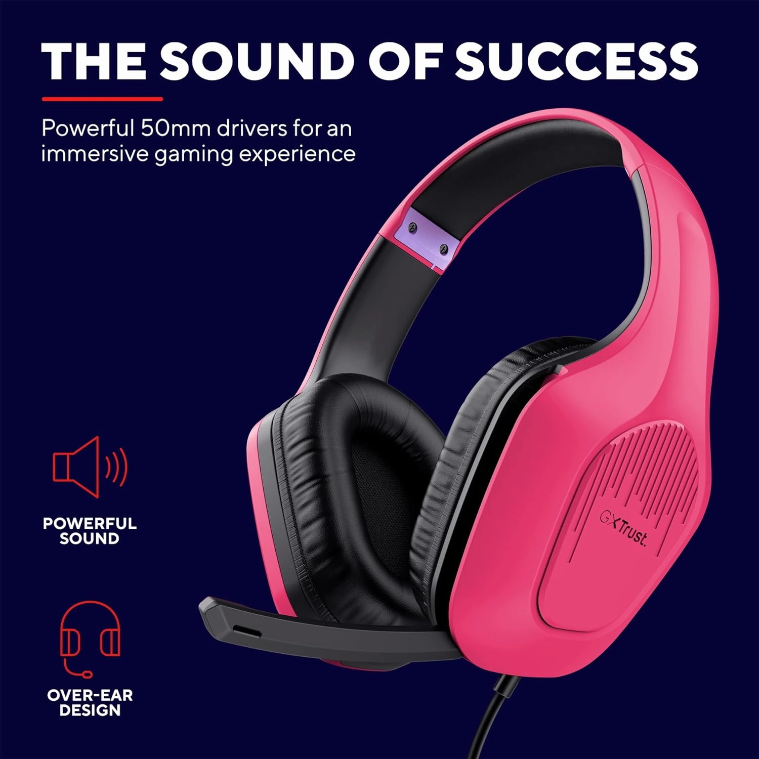 Trust Gaming GXT 415P Zirox Lightweight Over-Ear Gaming Headset, 50mm Drivers, 3.5mm Jack, Foldaway Mic, 2m Cable  Compatible with PC, Xbox, PS4, PS5, Switch, Mobile  Pink