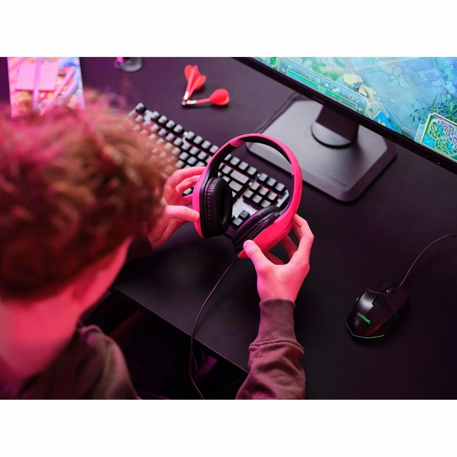 Trust Gaming GXT 415P Zirox Lightweight Over-Ear Gaming Headset, 50mm Drivers, 3.5mm Jack, Foldaway Mic, 2m Cable  Compatible with PC, Xbox, PS4, PS5, Switch, Mobile  Pink
