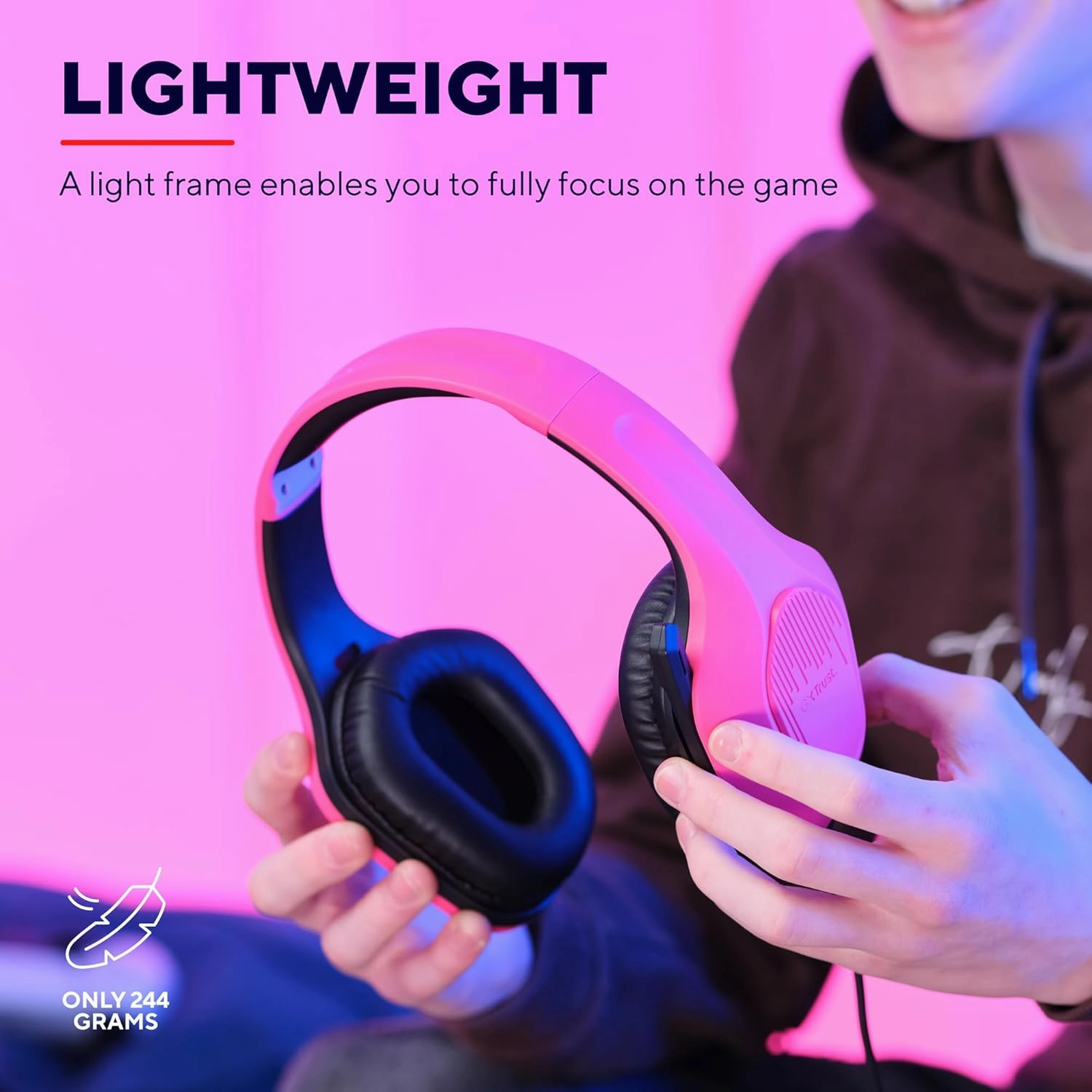 Trust Gaming GXT 415P Zirox Lightweight Over-Ear Gaming Headset, 50mm Drivers, 3.5mm Jack, Foldaway Mic, 2m Cable  Compatible with PC, Xbox, PS4, PS5, Switch, Mobile  Pink