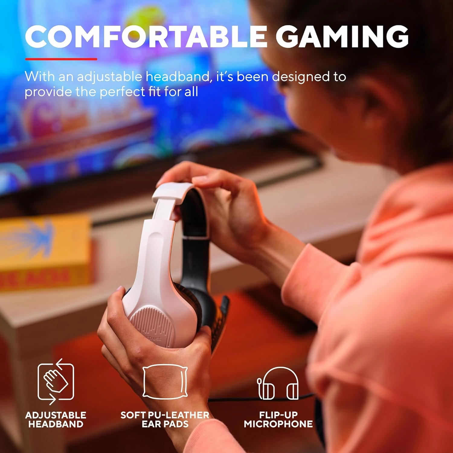 Trust Gaming GXT 415PS Zirox Lightweight Wired Gaming Headset for PS5  50mm Drivers, Foldaway Mic, 3.5mm Jack, White
