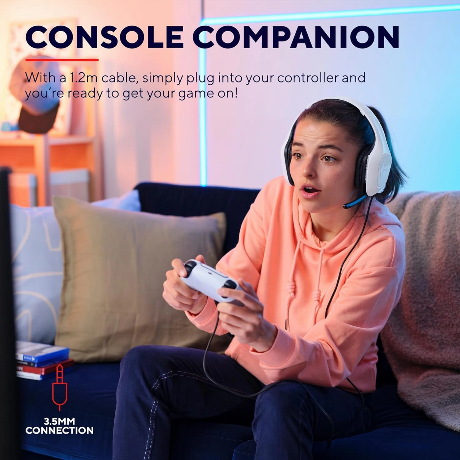 Trust Gaming GXT 415PS Zirox Lightweight Wired Gaming Headset for PS5  50mm Drivers, Foldaway Mic, 3.5mm Jack, White