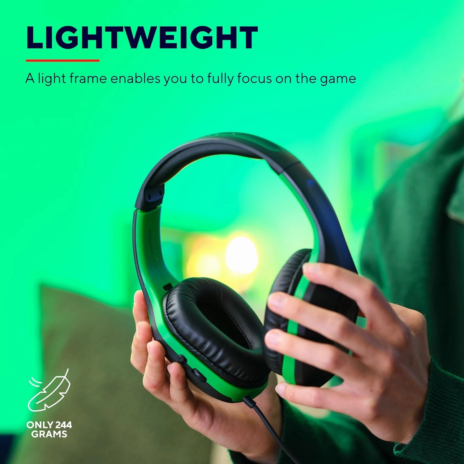 Trust Gaming GXT 415X Zirox Lightweight Gaming Headset  50mm Drivers, 3.5mm Jack, 1.2m Cable, Foldaway Microphone, Over-Ear, Wired  Black/Green