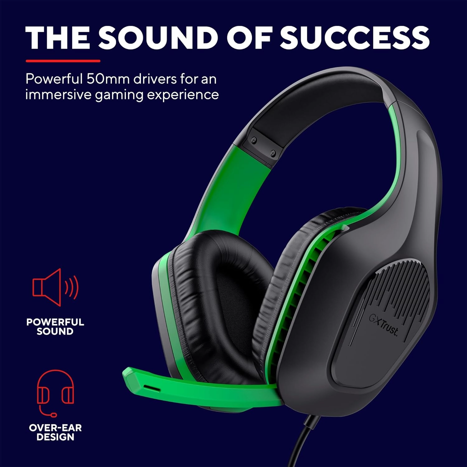 Trust Gaming GXT 415X Zirox Lightweight Gaming Headset  50mm Drivers, 3.5mm Jack, 1.2m Cable, Foldaway Microphone, Over-Ear, Wired  Black/Green
