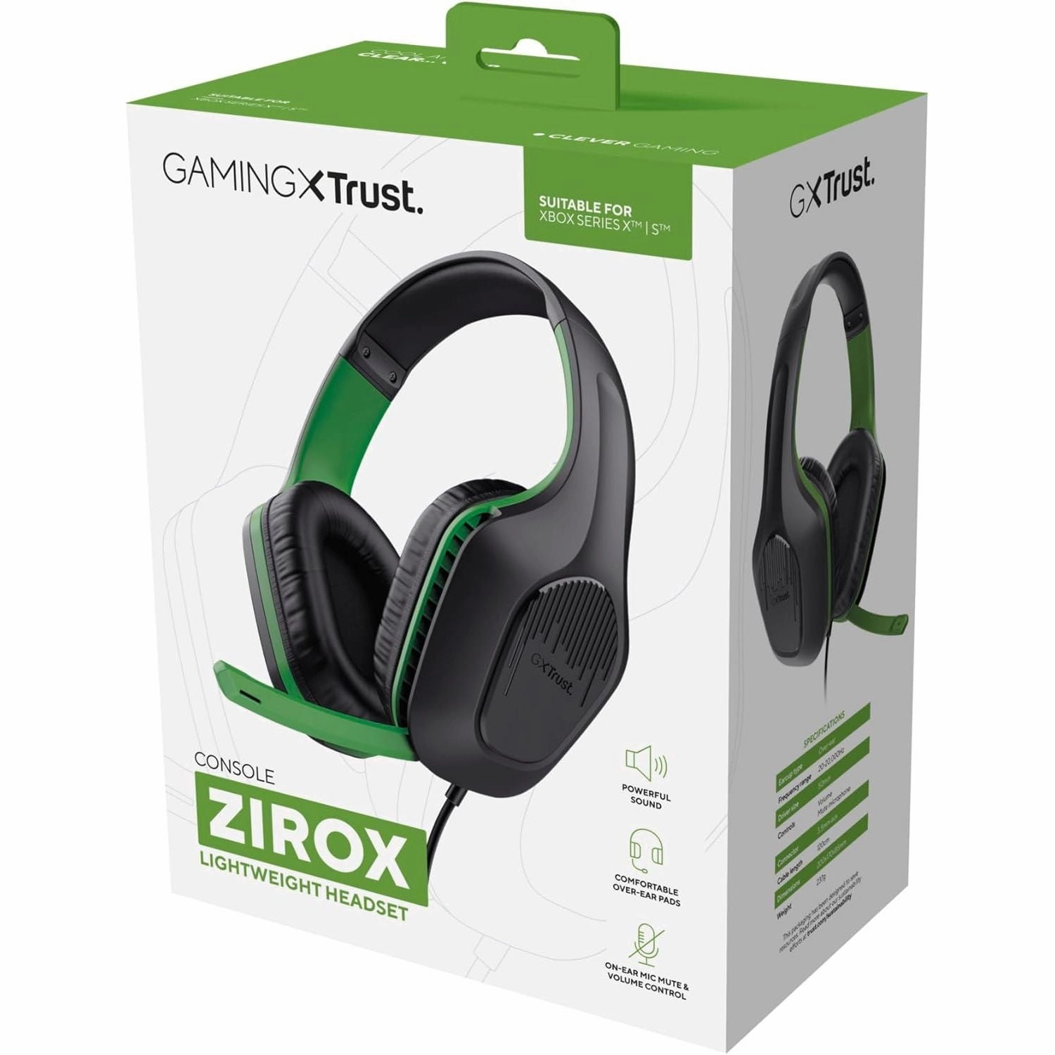 Trust Gaming GXT 415X Zirox Lightweight Gaming Headset  50mm Drivers, 3.5mm Jack, 1.2m Cable, Foldaway Microphone, Over-Ear, Wired  Black/Green