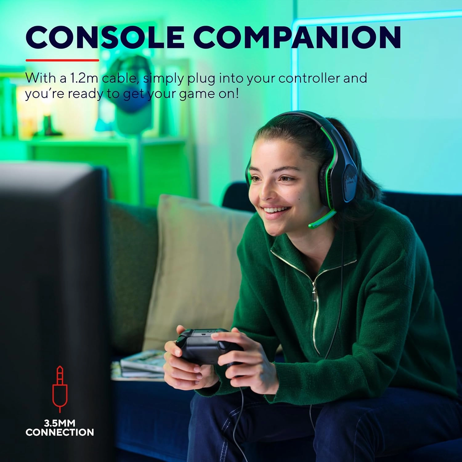 Trust Gaming GXT 415X Zirox Lightweight Gaming Headset  50mm Drivers, 3.5mm Jack, 1.2m Cable, Foldaway Microphone, Over-Ear, Wired  Black/Green