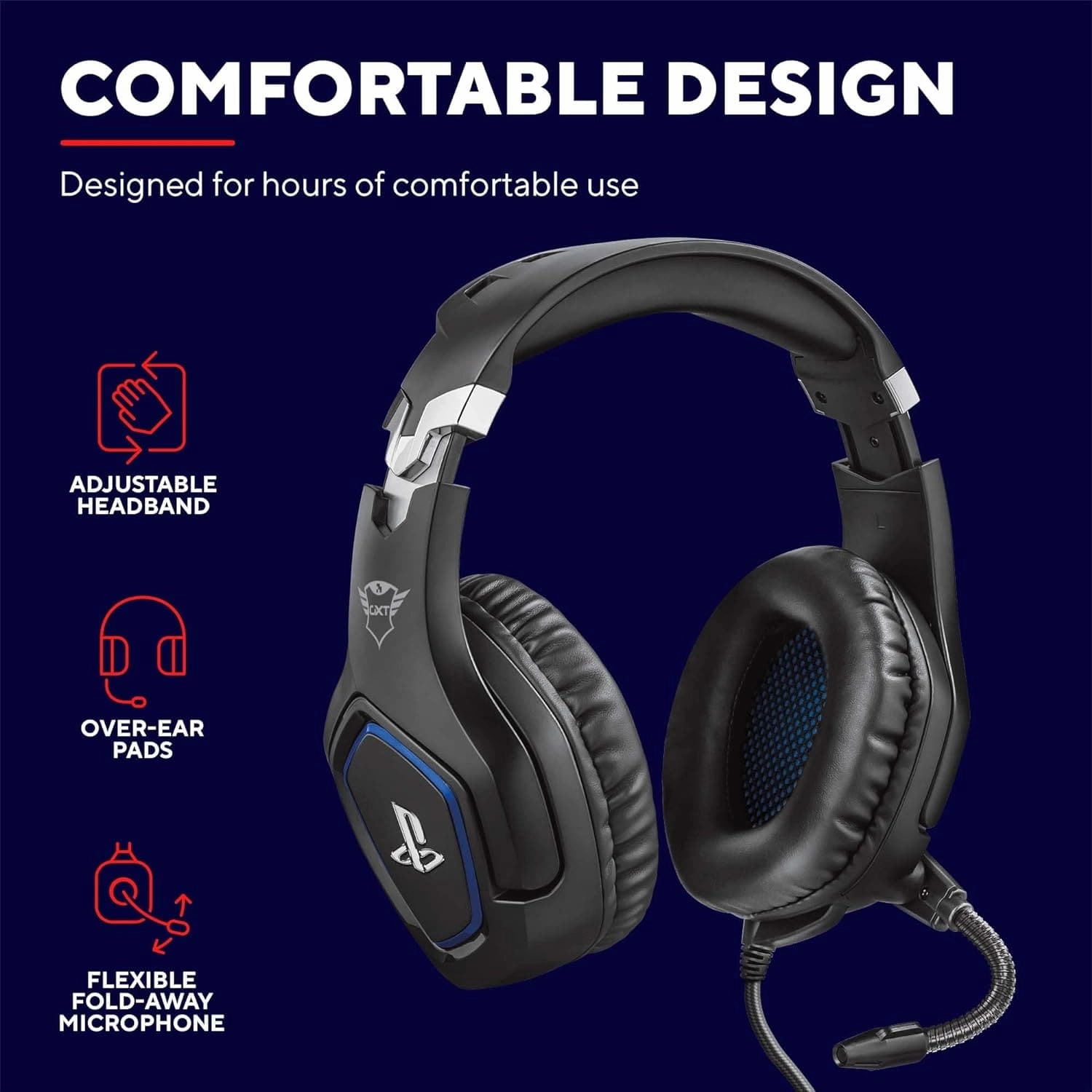 Trust Gaming GXT 488 Forze Gaming Headset [Officially Licensed for PlayStation] - Over-Ear Headphones with Flexible Microphone & Inline Remote, Compatible with PS4 - Black