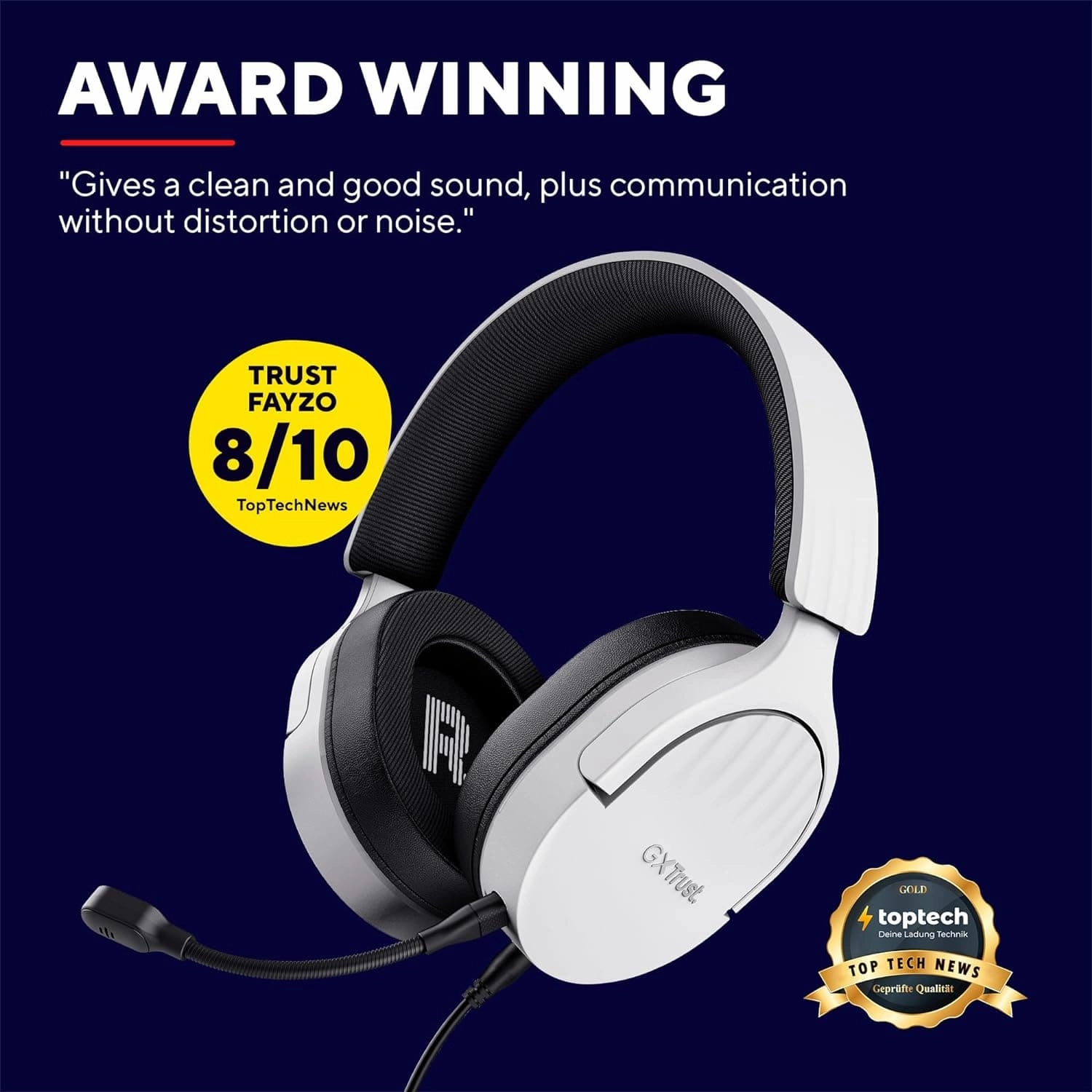 Trust Gaming GXT 489 Fayzo Gaming Headset for PC, PS5, PS4, Xbox Series X|S, Switch, Mobile, 3.5 mm Jack, 35% Recycled Plastics, Over-Ear Wired Headphones with Noise Cancelling Microphone - White