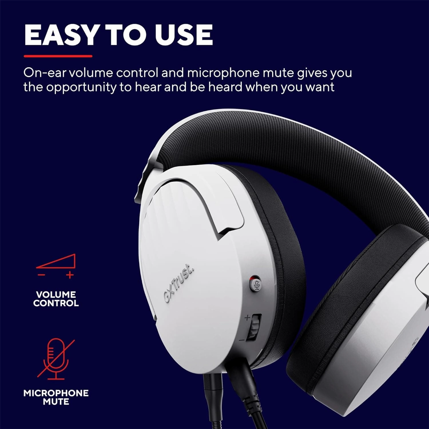 Trust Gaming GXT 489 Fayzo Gaming Headset for PC, PS5, PS4, Xbox Series X|S, Switch, Mobile, 3.5 mm Jack, 35% Recycled Plastics, Over-Ear Wired Headphones with Noise Cancelling Microphone - White