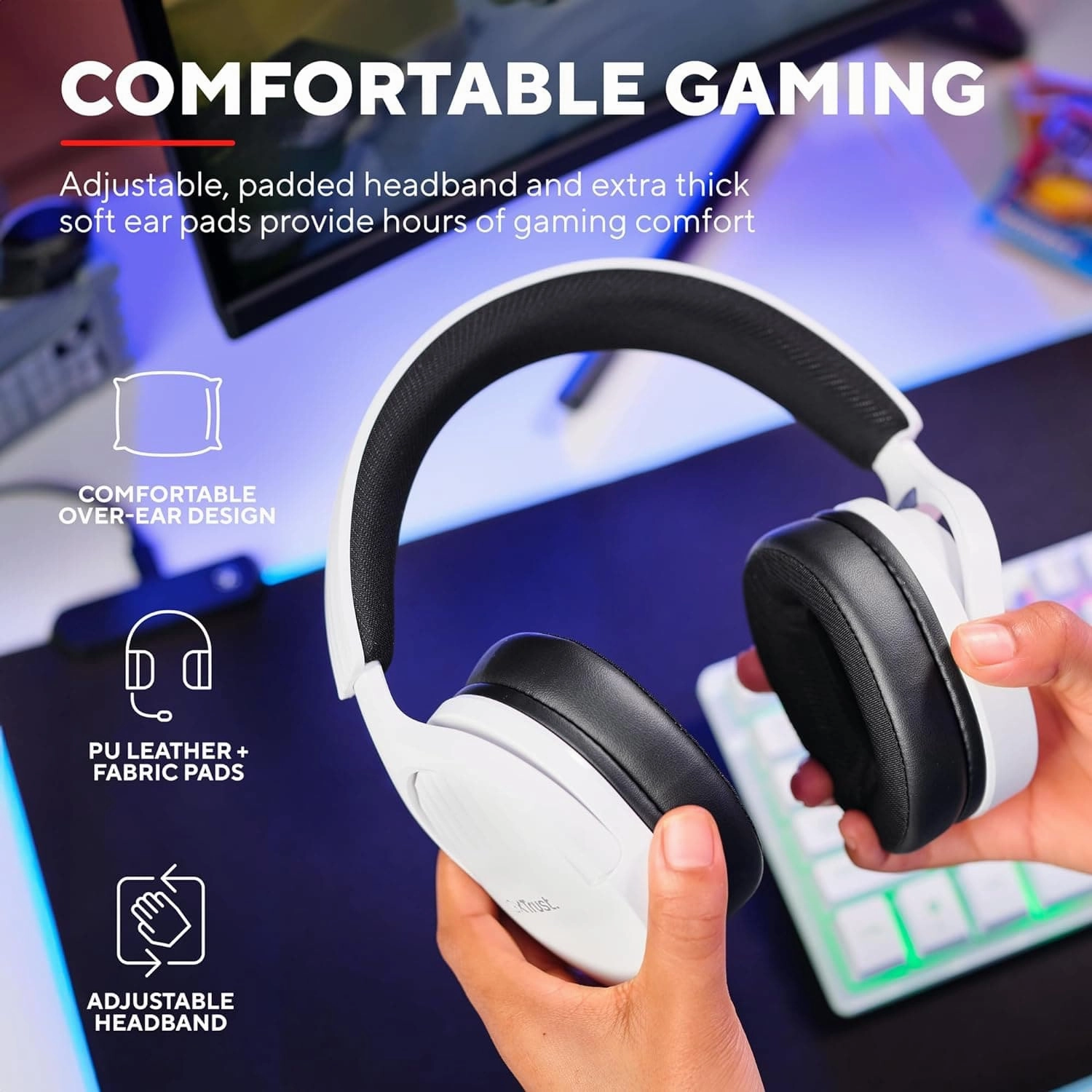 Trust Gaming GXT 489 Fayzo Gaming Headset for PC, PS5, PS4, Xbox Series X|S, Switch, Mobile, 3.5 mm Jack, 35% Recycled Plastics, Over-Ear Wired Headphones with Noise Cancelling Microphone - White