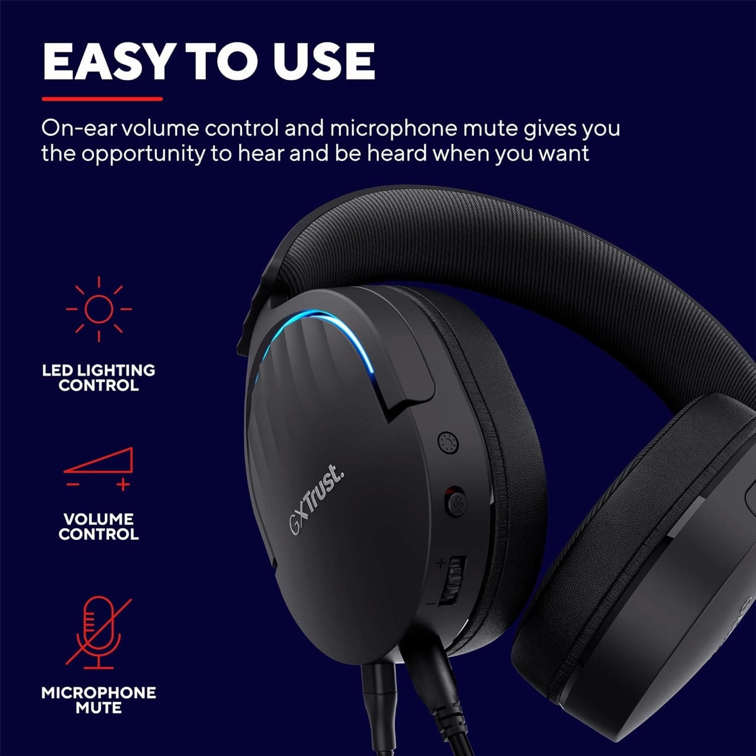 Trust Gaming GXT 490 Fayzo USB Gaming Headset 7.1 Surround Sound, 50mm Drivers, 85% Recycled Plastics, RGB Over-Ear Wired Headphones, with Noise Cancelling Microphone for PC PS5 - Black